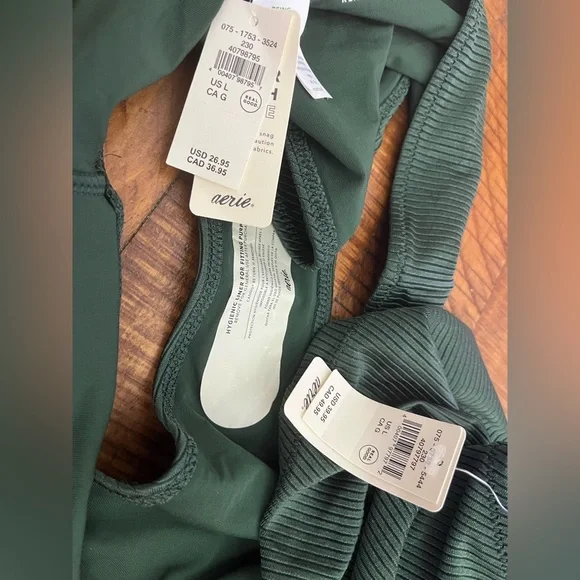 NWT Aerie FULL SET Shine Rib Longline Scoop Top + Full Coverage Bottom Sycamore - Picture 5 of 5